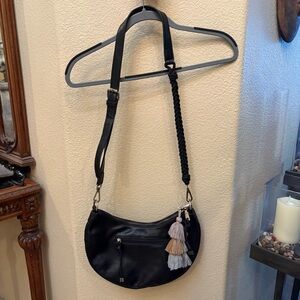 URBAN ORIGINALS Anthropologie Black Half Moon Tasseled Vegan Leather Crossbody